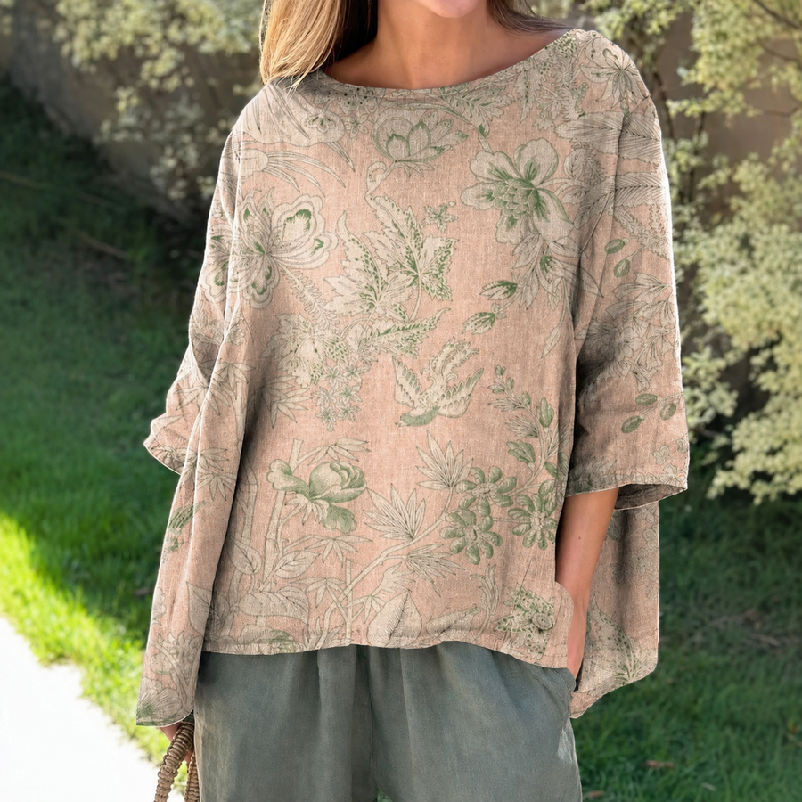 Chemisier Fleuri Beige Verdoyant
