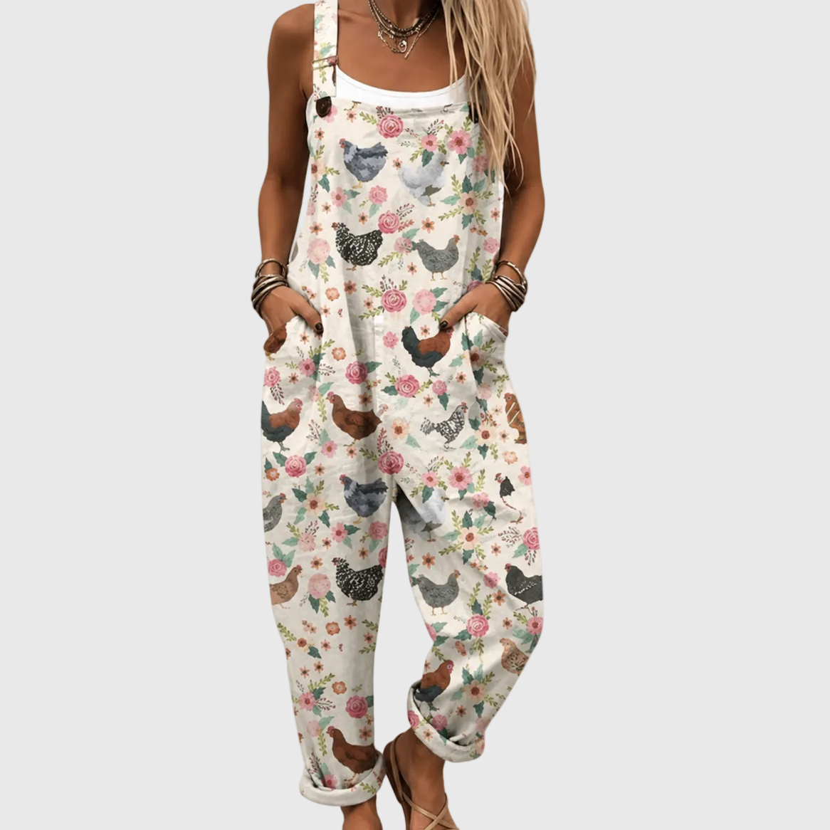 Combinaison Vintage Douce aux Poules et Fleurs