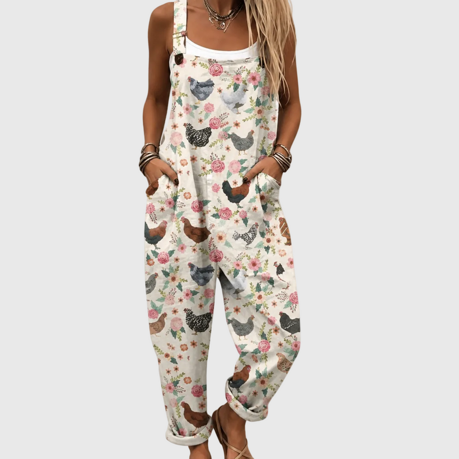 Combinaison Vintage Douce aux Poules et Fleurs