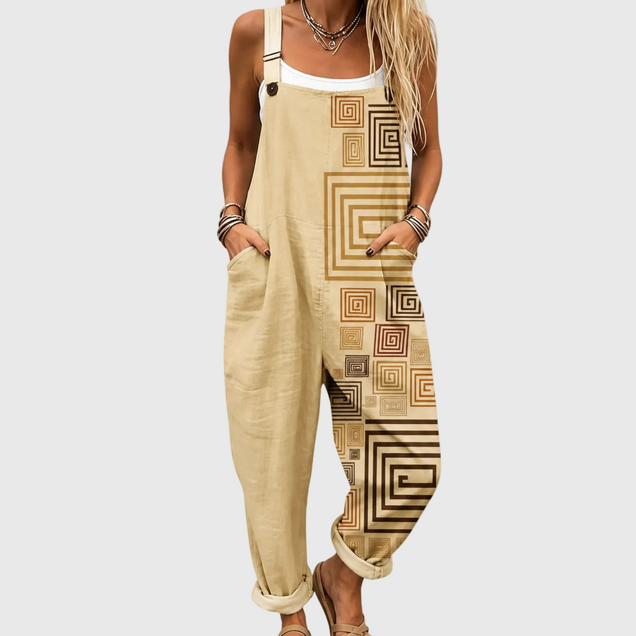 Combinaison Beige Imprimé Géométrique