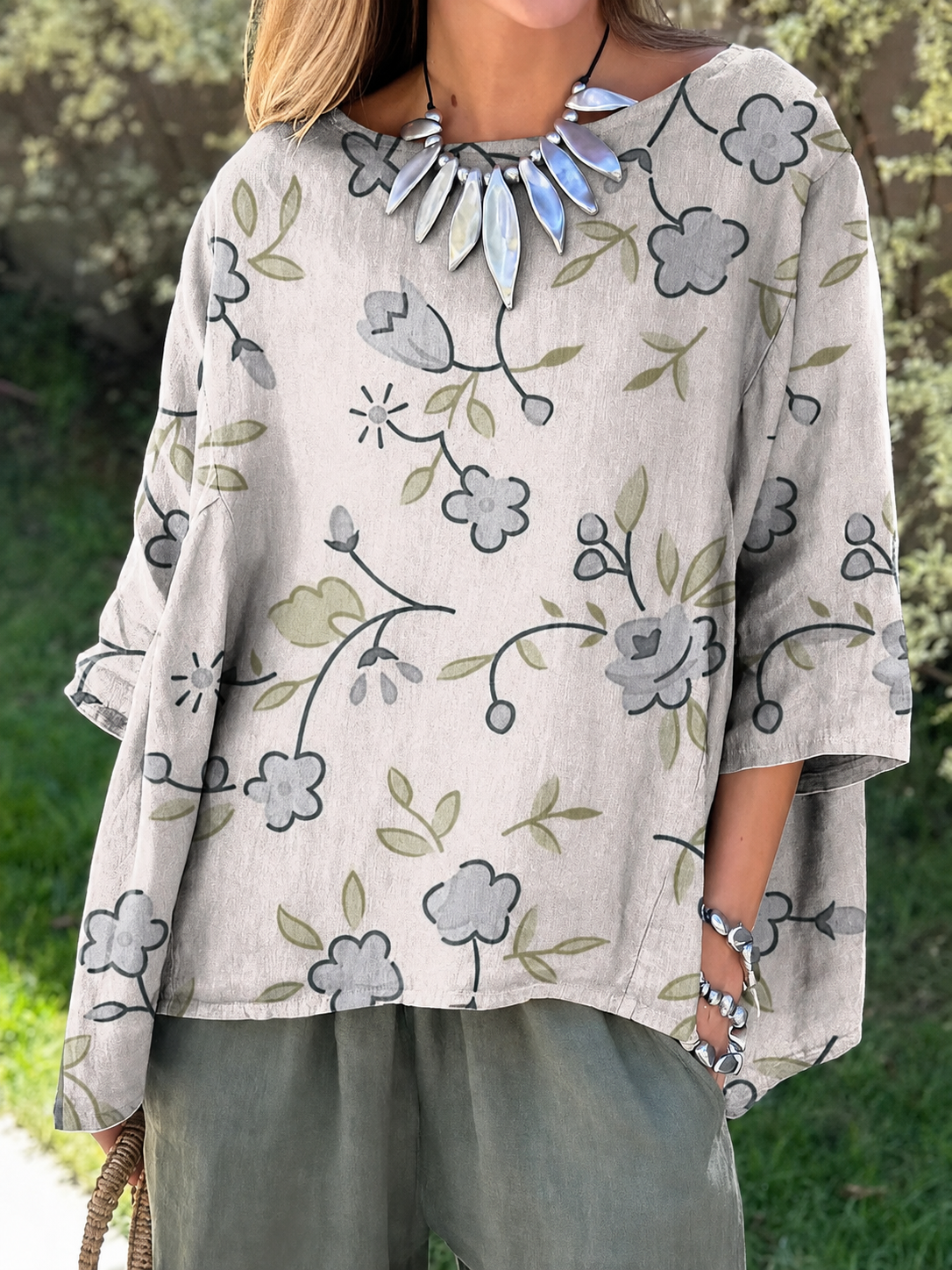 Chemisier Fleuri Taupe Gris Floral