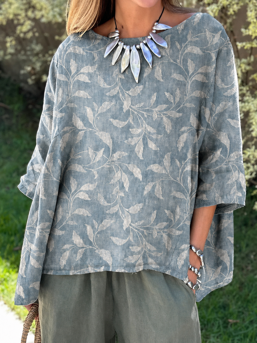 Chemisier Fleuri Ardoise Feuillage