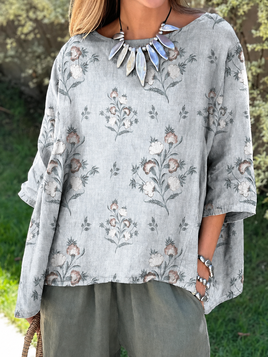 Chemisier Fleuri Taupe Bouquet