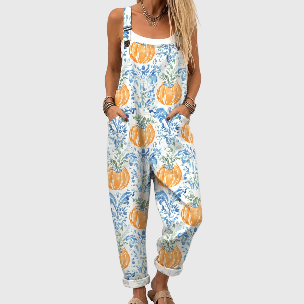 Combinaison Douce Citrouilles et Imprimé Floral Bleu